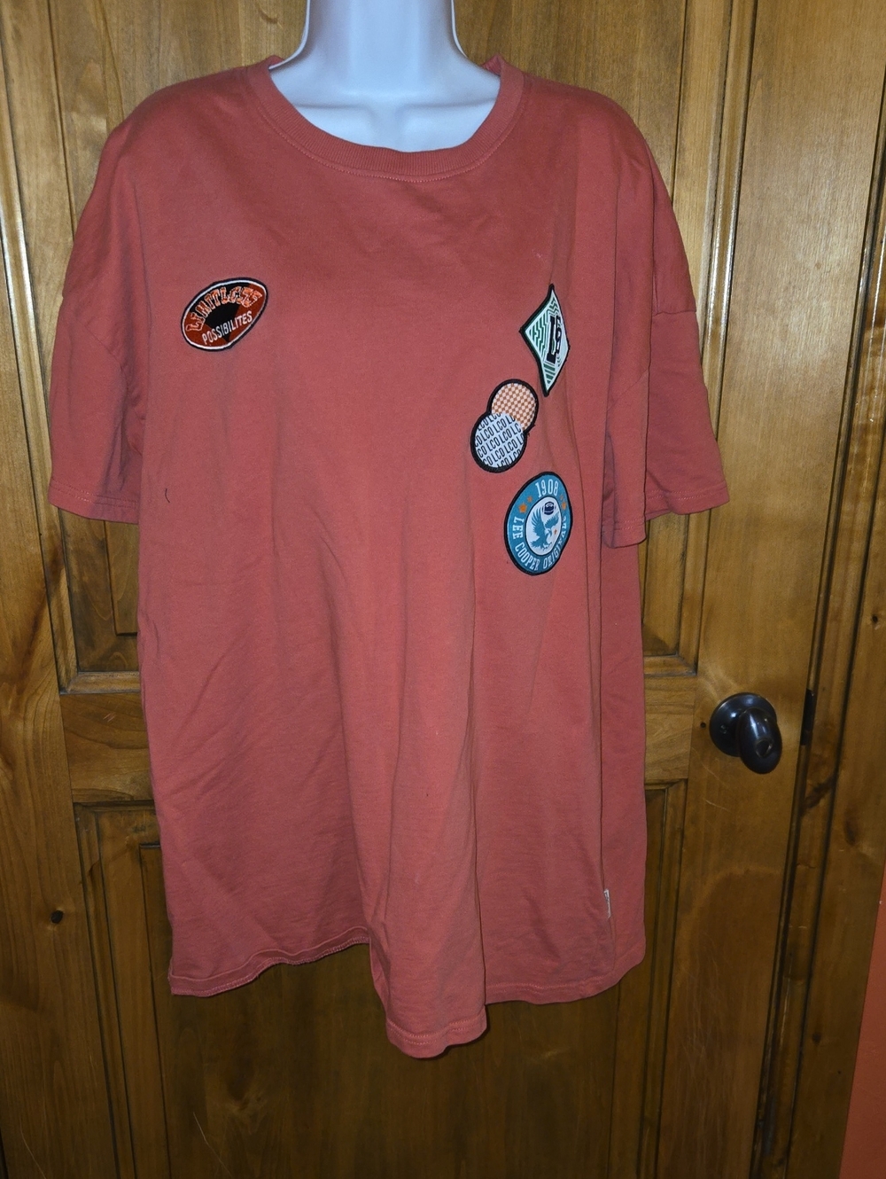 Lee Cooper Patch Detail Rust Short Sleeve Tee